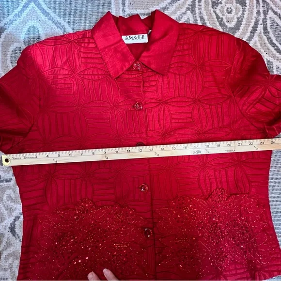 Anage Silk Red Embroidered Dress Jacket Women’s Size XL - Picture 11 of 14